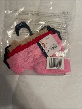 No Boundaries women’s Lace Thong Panty 3-Pack - Pink, Red, Tan